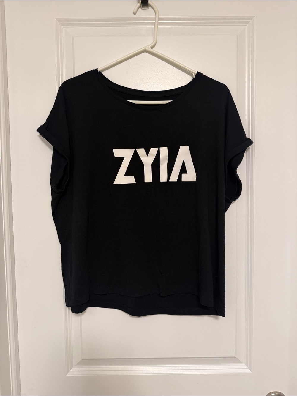 ZYIA Black Tee with White ZYIA Logo - Short Sleeve Casual Tee